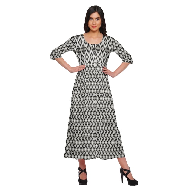 Moomaya Haut Indien Imprimé Robe Kurti Longue Tunique à Manches 3/4 Robes pour Femmes
