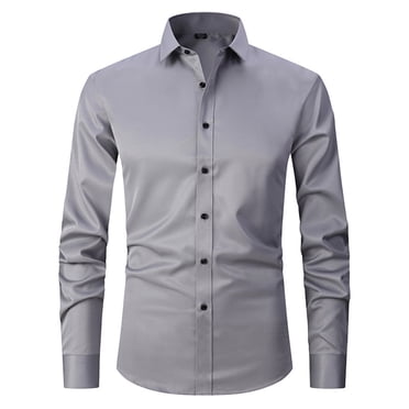 Meichang Meichang Men's Dress Shirts Solid Long Sleeve Stretch Wrinkle-Free Formal Shirt Business Casual Button Down Shirts Slim Fit Tee Shirt 2024 Clearance Deals