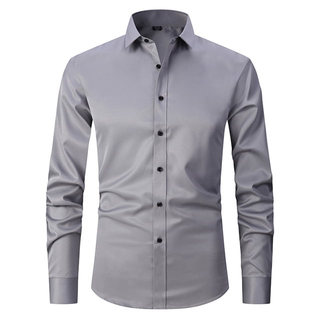 Chemise à Manches Longues Homme Chemise Habillée à Manches Longues pour Hommes en Gris, Coupe Régulière avec Col Rabattu et Boutonnage. Fabriquée avec 95 % polyester et 5 % Élasthanne pour le Confort et la Respirabilité. Cette Chemise de Couleur Unie Est Idéale pour les occasions Formelles Ou Décontractées comme les Affaires, le Quotidien Ou les Fêtes.