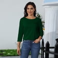 thumbnail image 4 of DENGDENG Femmes T-Shirts d'Été à Manches 3/4 Plus Décontractés à Manches au Coude Liquidation Blouses à Col Rond Petites Chemises Trois Quarts Chandail de Bureau avec Poche Vert Foncé 3TG, 4 of 9