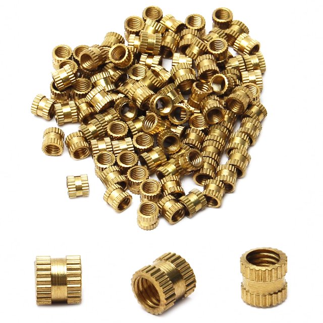 Wekity M5x6mm Female Thread Knurled Nuts,100PCS Hx6mm OD Brass Threaded Insert Embedment Nuts Hydraulic Welded Joint Injection Molding Assortment Kit for 3D Printing Injection Molding-0621