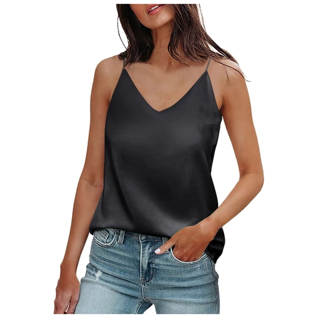 Women's Silk Satin Tank Tops V Neck for Summer and Work