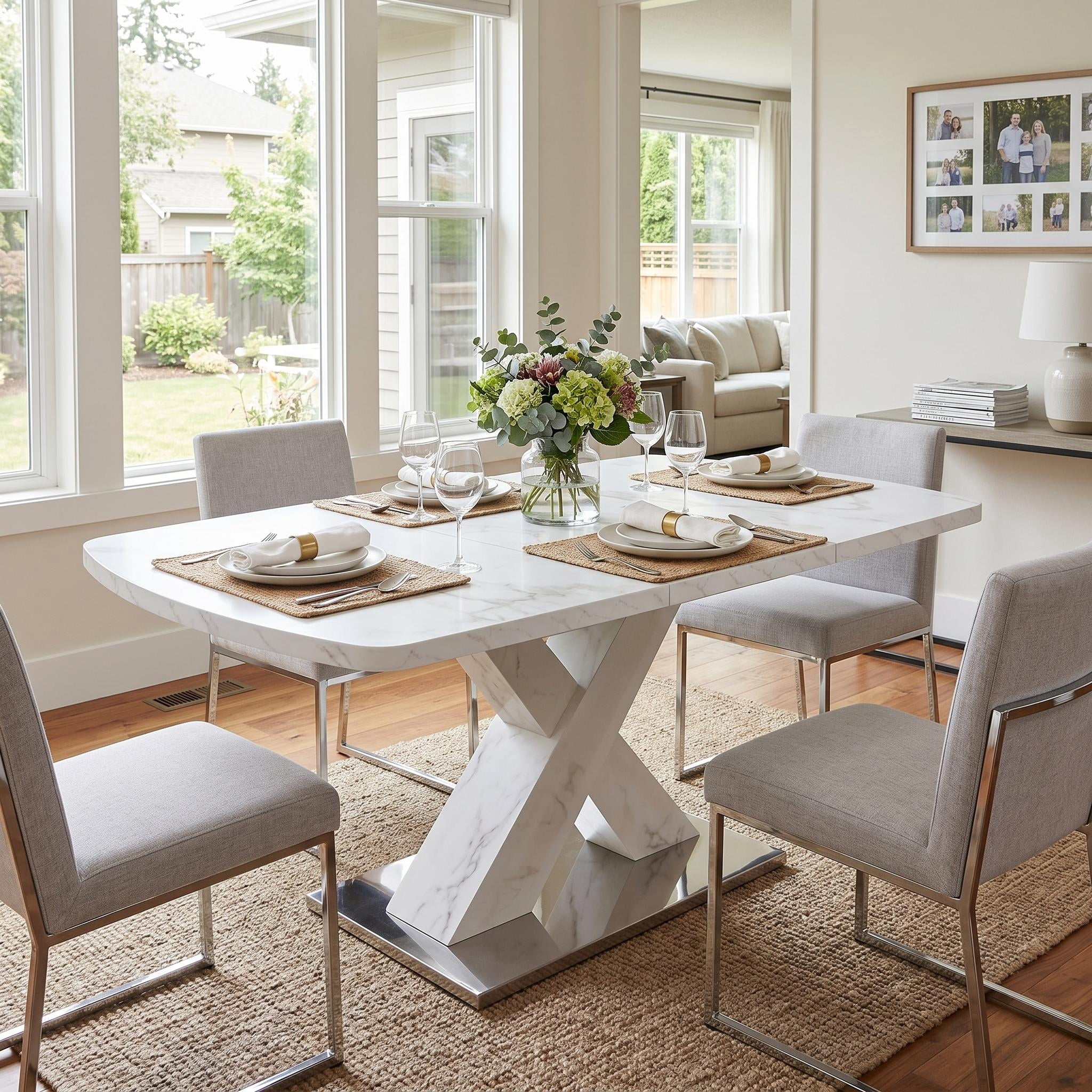 Homy Casa Table à Manger Extensible Plateau Effet Marbre, Pieds MDF Robustes, Montage Facile, Design Moderne, Idéale pour Cuisine et Salle à Manger