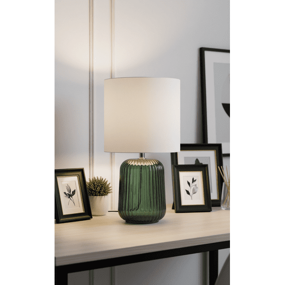 Mainstays 12.8 inch Green Ribbed Glass Accent Lamp