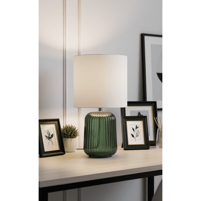 Mainstays 12.8 inch Green Ribbed Glass Accent Lamp