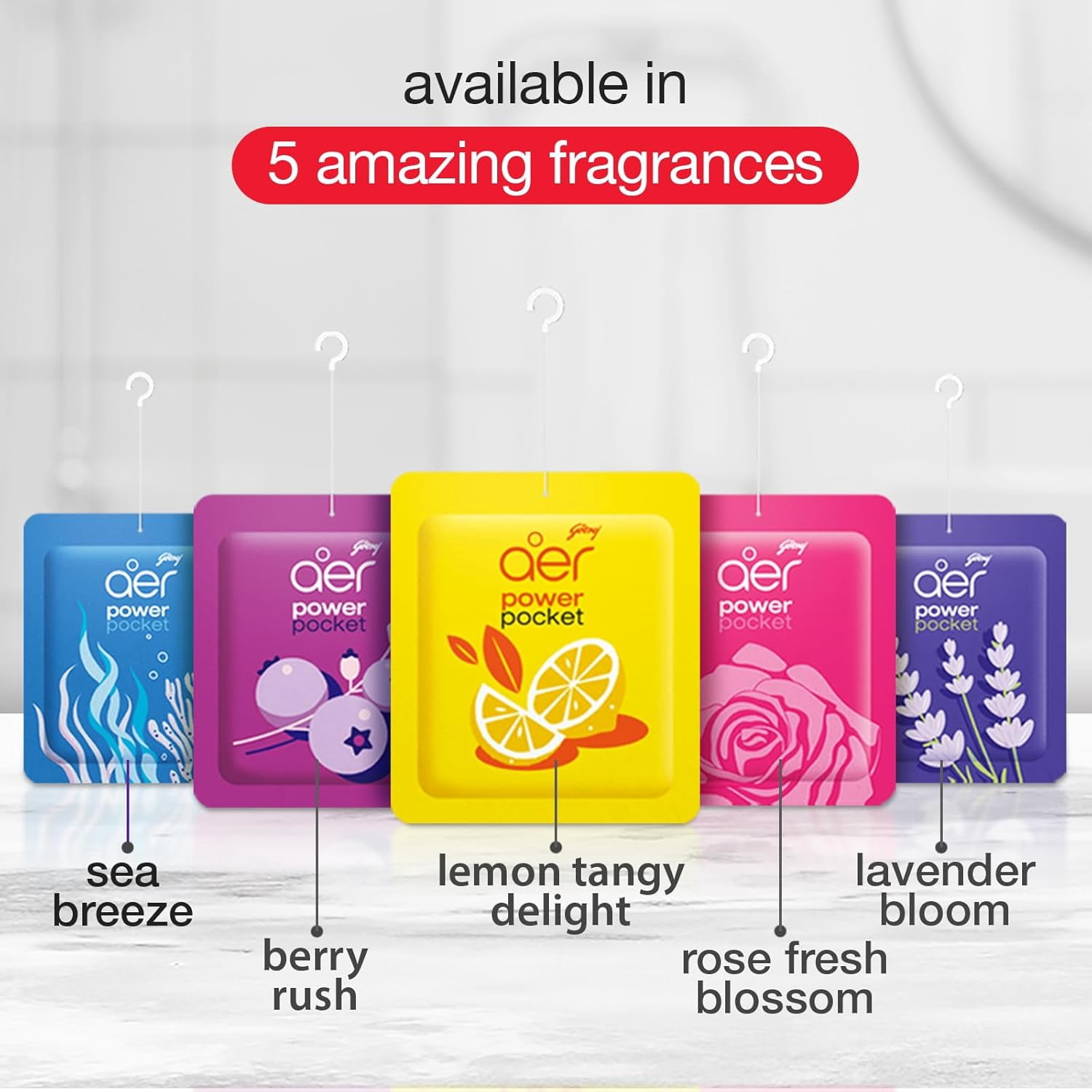 Godrej Aer Power Pocket Rose Fresh Blossom Bathroom Freshener, 10 g, Lasts Upto 30 Days, Air Freshener for Bathroom
