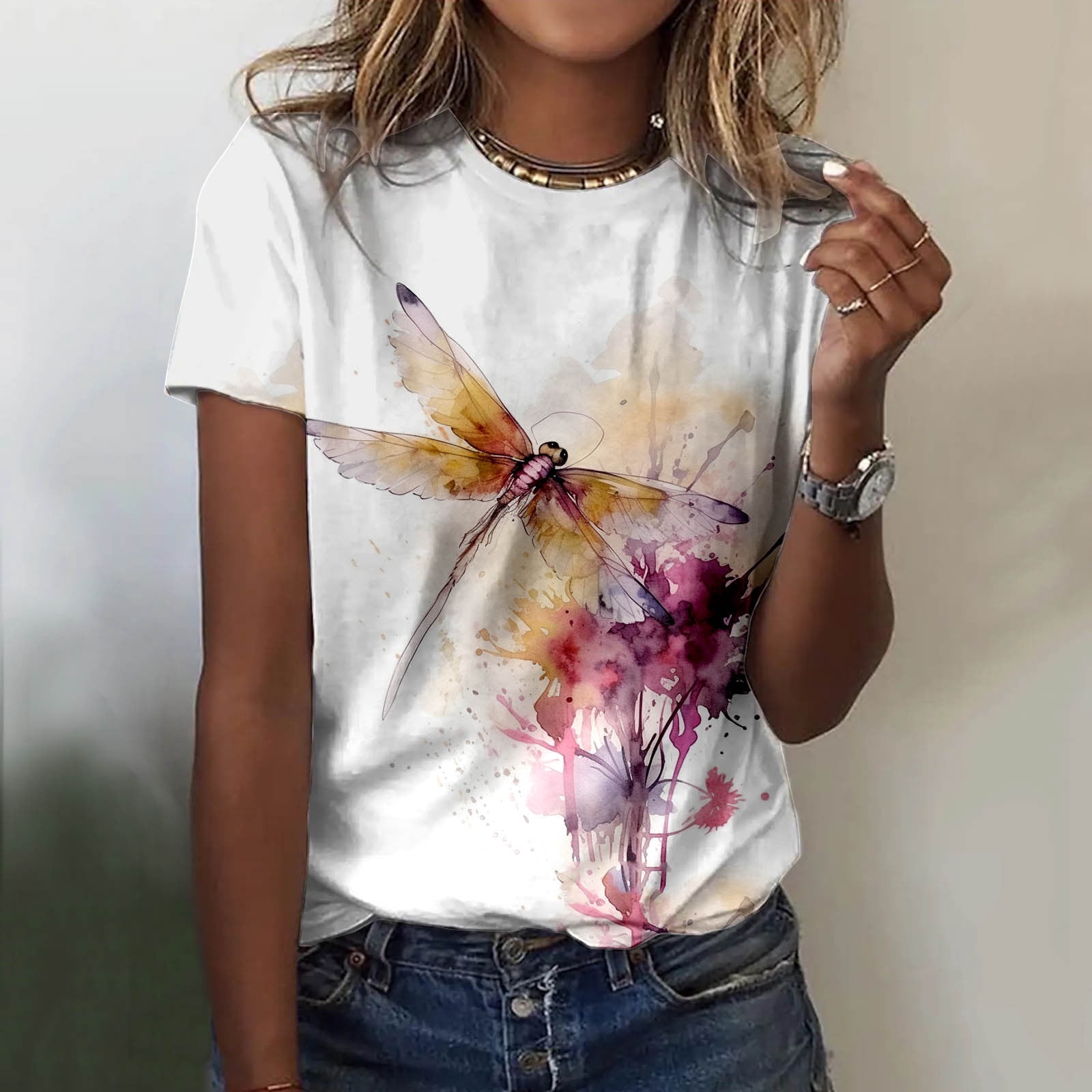 T-shirt Décontracté d'Été pour Femmes, Mode, Col Rond, Manches Courtes, Imprimé Floral, Haut T-Shirt Décontracté pour Femmes, Col Roulé, Chandails de Compression pour Dames, Femmes à Manches Longues, T-Shirts d'Été pour Femmes, Grande Taille, Manches Longues