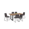 thumbnail image 1 of Distressed Oak 7 Piece Dining Set With Grey Bonded Leather Curved Chairs, 1 of 2