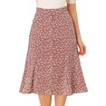 thumbnail image 1 of Unique Bargains Jupe Paysanne pour Femme à Taille Élastique, Ligne A, Midi, Imprimé Feuilles, Rouge Blanc, m, 1 of 6