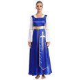thumbnail image 4 of Sxiwei Tunique Superposée de Danse de Louange pour Femmes Longueur Cheville Coupe Ample Robe Maxi Robe de Culte Liturgique Bleu 3TG, 4 of 7