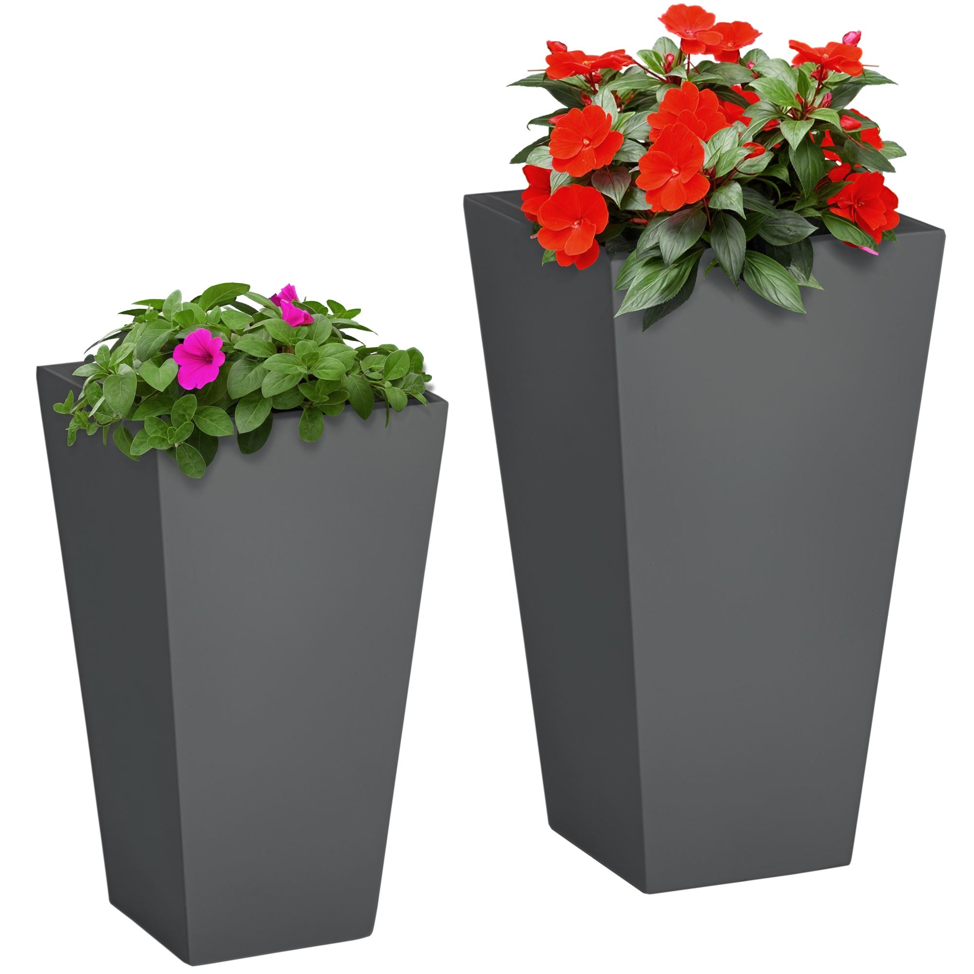 Outsunny Ensemble de 2 Pots de Fleurs d'Extérieur avec Trous de Drainage, Gris