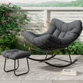 thumbnail image 1 of Oversized Papasan Rocking Chair with Footrest, 350Lbs Capacity Indoor/Outdoor Rocker, Metal Frame & Waterproof Cushion, Adjustable Patio Lounge Chair Rattan Egg Rocker, 1 of 7