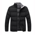 thumbnail image 1 of Men's Winter Jacket Winter Coat Down Cotton Jacket Mens Solid Color Short Coat Stand Collar Cotton Jacket, 1 of 1