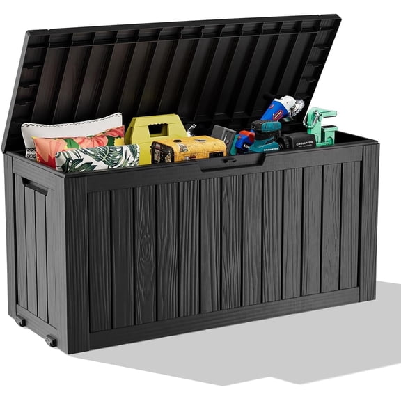 Coffre de Terrasse en Résine de 75 Gallons, Coffre de Rangement Extérieur Verrouillable pour Meubles, Outils de Jardin et Rangement d'Outils, Boîtes de Rangement Extérieures Étanches - Noir