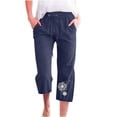 thumbnail image 2 of Jsaierl Womens Capris with Pockets Drawstring Elastic Waisted Wide Leg Cropped Pants Plus Size Fashion Floral Print Capris, 2 of 5
