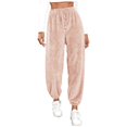 thumbnail image 1 of Womens Fleece Winter Warm Pants Elastic Solid Color Drawstring Thicken Sweatpants Casual Baggy Lounge Trousers, 1 of 5