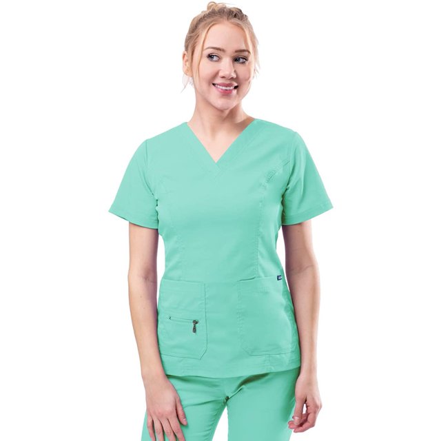 Adar Pro Sarraus pour Femmes - Haut de Sarrau à Encolure en V Rehaussée - P4212 - Aqua - 2X