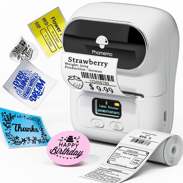 Label Maker - M108 Bluetooth Thermal Label Makers for Small Business, Home, Office, 2 Inch Barcode Label Printer with 300+ Templates, Sticker Printer for Address/Logo/Clothing Label White 3.54*4.61"
