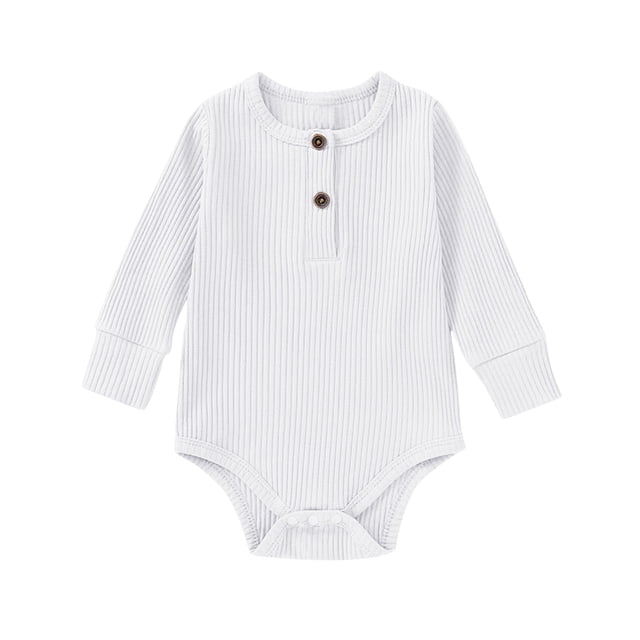 tarylea Toddler Baby Clothes Long Sleeve Crew Neck Button Rompers Solid Color Ribbed Outfits Casual Comfy Fall Outwear Jumpsuits for 0-24 Months