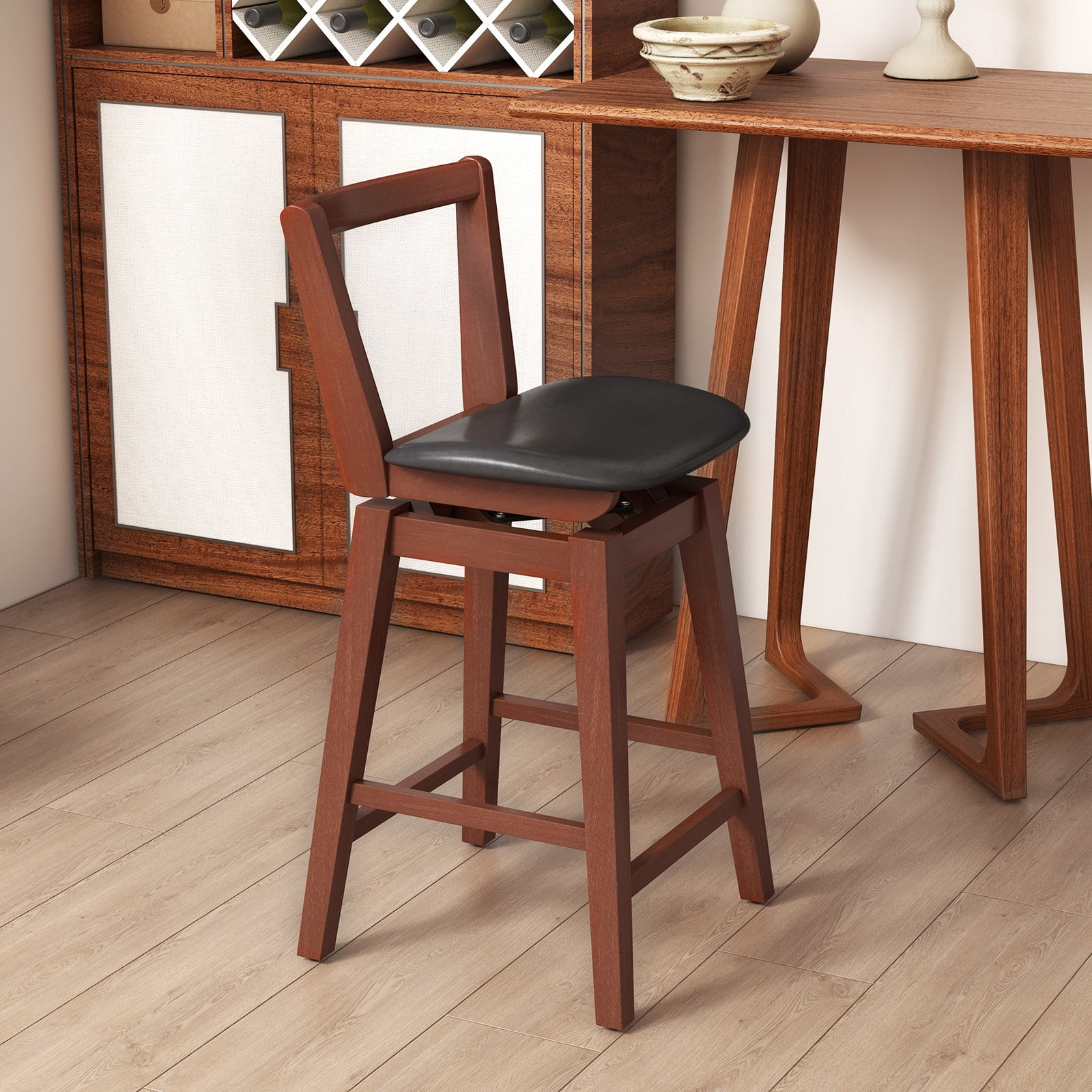 Costway Swivel Counter Height Bar Stool 1PC 26" Upholstered PU Leather Hollow Backrest