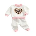 thumbnail image 3 of Toddler Girl Fall Clothes Long Sleeve Leopard Print Heart Pattern Pullover Tops and Pants Set Kid 2Pcs Outfit, 3 of 7