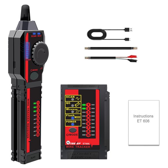 ET606 Cable Port Tester Handheld Network Cable Tester Cable Pairing Check Switch Flash POE Polarity Withstand Voltage of 60V with Low Battery Indicator Auto Off Functions