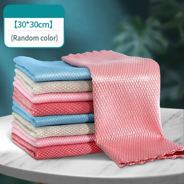 Reusable Fish Scale Microfiber Cleaning Cloth, Absorbent Lint Free Polishing Rag for Glass, Windows, Mirrors and Dishes, Washable Wipes 1pc
