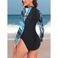 thumbnail image 4 of Charmo Women's One Piece Rashguard Swimsuit Floral Zip Front Surfing Shirt Sun Protection, 4 of 5
