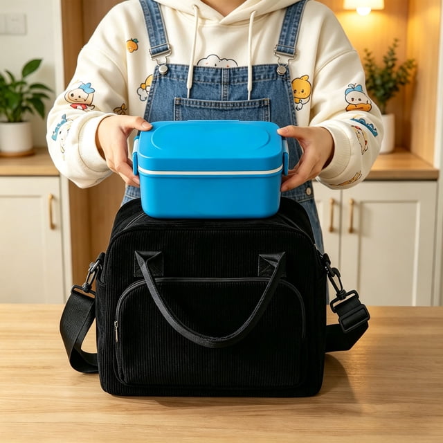 Corduroy Lunch Bag for Women | Insulated Thermal Lunch Box Tote | Reusable Leakproof Cooler with Adjustable Shoulder Strap for Work, School, Picnic, or Travel