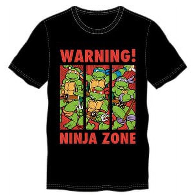 TMNT Warning! Ninja Zone T-Shirt, Panel Style Michelangelo Leonardo Rafael Donatello, 90s Character Tee-3X-Large