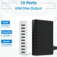 thumbnail image 2 of 60W 10Port USB Charger for Charging Station Dock Multi USB Charger Desktop Mobile Phone Charge, 2 of 6
