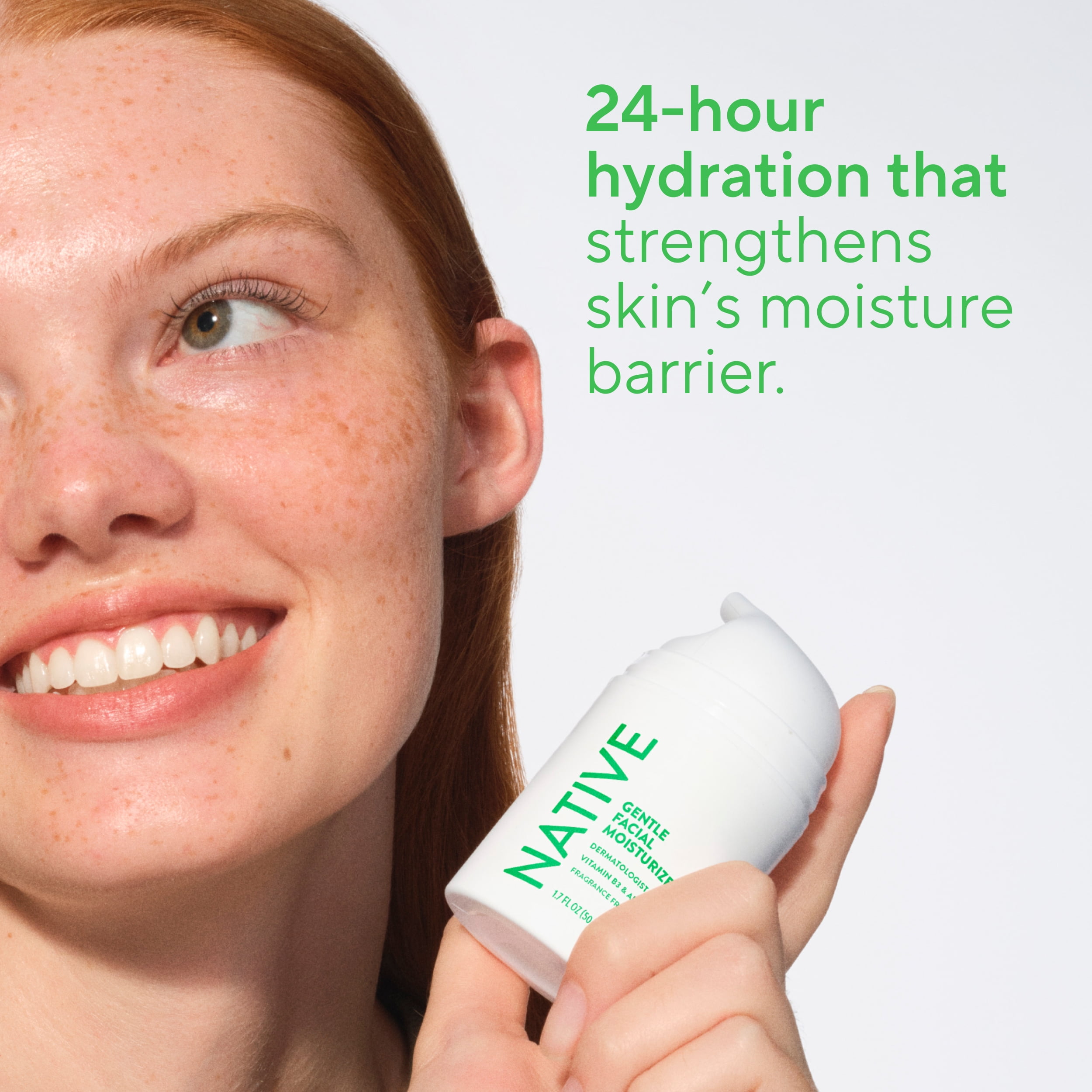 Nettoyant doux pour le visage Native pour peau sensible, sans parfum, sans sulfate, avec vitamine B3 et aloès, testé dermatologiquement, 50 mL