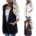 thumbnail image 5 of PVCS Women Solid Pocket Color Jacket Plush Sleeveless Lapel Vest Loose Coat Top, 5 of 5