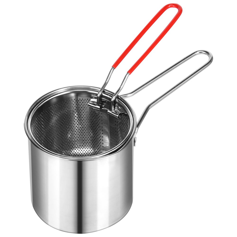 MesaSe Deep Fryer Pot 304 Stainless Steel Deep Fryer with Strainer Basket and Riveted Handle Mini Deep Oil Fryer Multifunctional Outdoor Cooking Fryer for Kitchen Dining Room Camping Picn