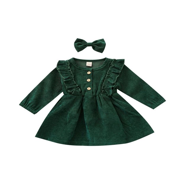 MesaSe Robe en Velours Côtelé à Volants Manches Longues Bandeau Robes Enfants Rouge Vin 6-12 Mois