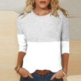 thumbnail image 2 of IROINID Hauts à Manches 3/4 Réduits pour Femmes T-shirt Imprimé Ample Blouse Mi-Longue Col Rond Hauts de Détente, Gris, 2 of 4