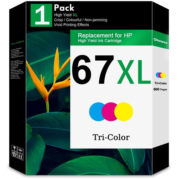 67XL Ink Cartouches Compatibles Tricolores pour Imprimantes HP 67 2700 2752e 2742e 6000 (1 Paquet)