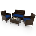 thumbnail image 2 of Costway 4 PCS Patio Furniture Set with Washable Cushions and Tempered Glass Coffee Table Navy, 2 of 9