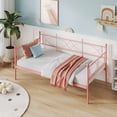 thumbnail image 4 of Lit de Jour en Métal Multifonction avec Tiroir-Lit - Support à Lattes en Acier Robuste - Cadre de Canapé-Lit Escamotable avec Roulettes Verrouillables pour Chambre, Salon, Chambre d'Amis - Rose, Lit de Jour Format Simple, 4 of 8