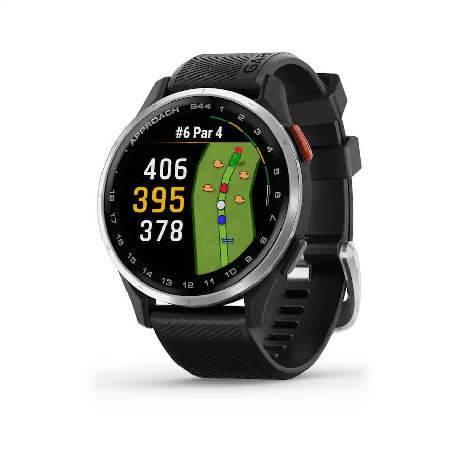 Refurbished (Good) Garmin - Approach S44 GPS Smartwatch 43mm Anodized Aluminum - Silver Aluminum Bezel with Black Silicone Band (010-03009-00)