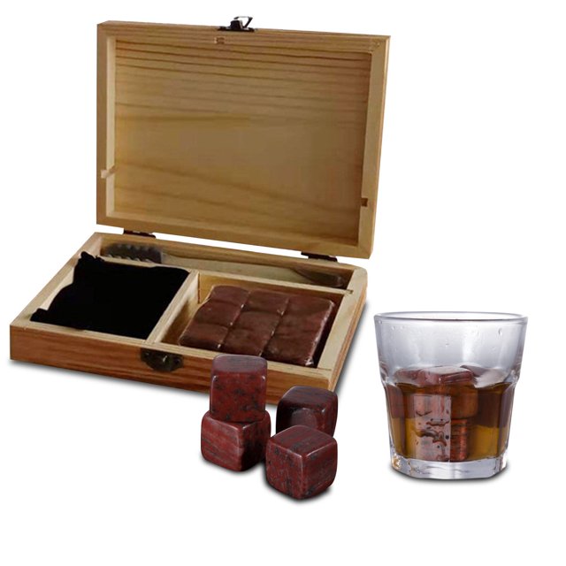 Mistaha 9PCS Whiskey Stones Set Chilling Stones Whiskey Ice Stones with Wooden Box and Tongs Chilling Rocks Drinks Cooler Cubes Reusable for Whiskey Juice