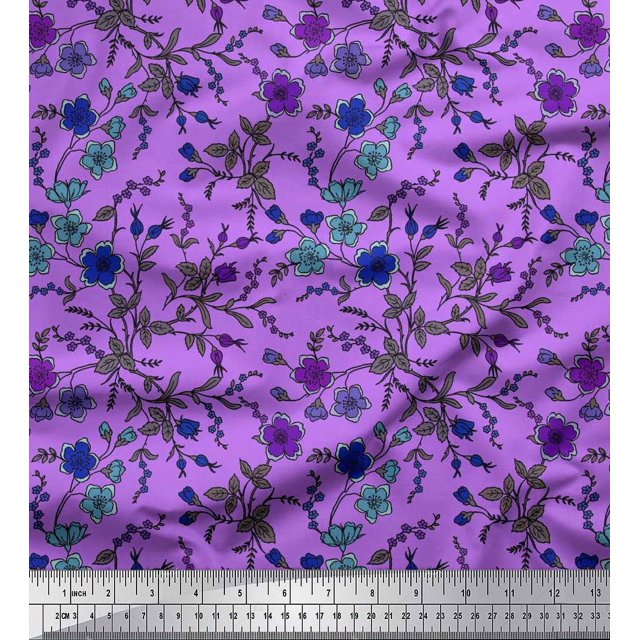 Soimoi Polyester Crepe Fabric Leaves & Floral Artistic Decor Fabric Printed Yard 52 Inch Wide