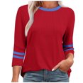 thumbnail image 1 of Olyvenn T-Shirts pour Femmes à Manches 3/4 d'Été à Col Rond Plissés T-Shirts Amples Basiques Hauts en Mélange de Coton pour Femmes Rouge TG, 1 of 5