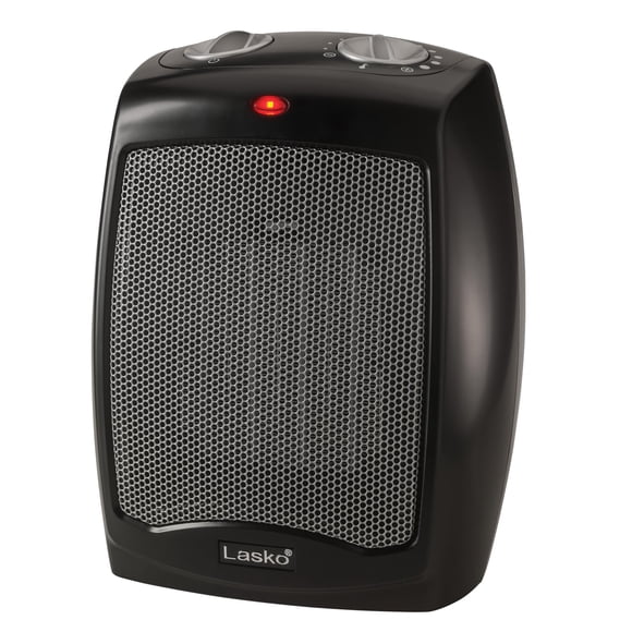 Lasko CD09250 Ceramic Adjustable Thermostat Tabletop or Under-Desk Heater, 9 Inches High, Black