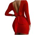 thumbnail image 1 of PVCS Fashion Women Autumn Solid Belt Long Sleeve Backless O-Neck Mini Derss, 1 of 6