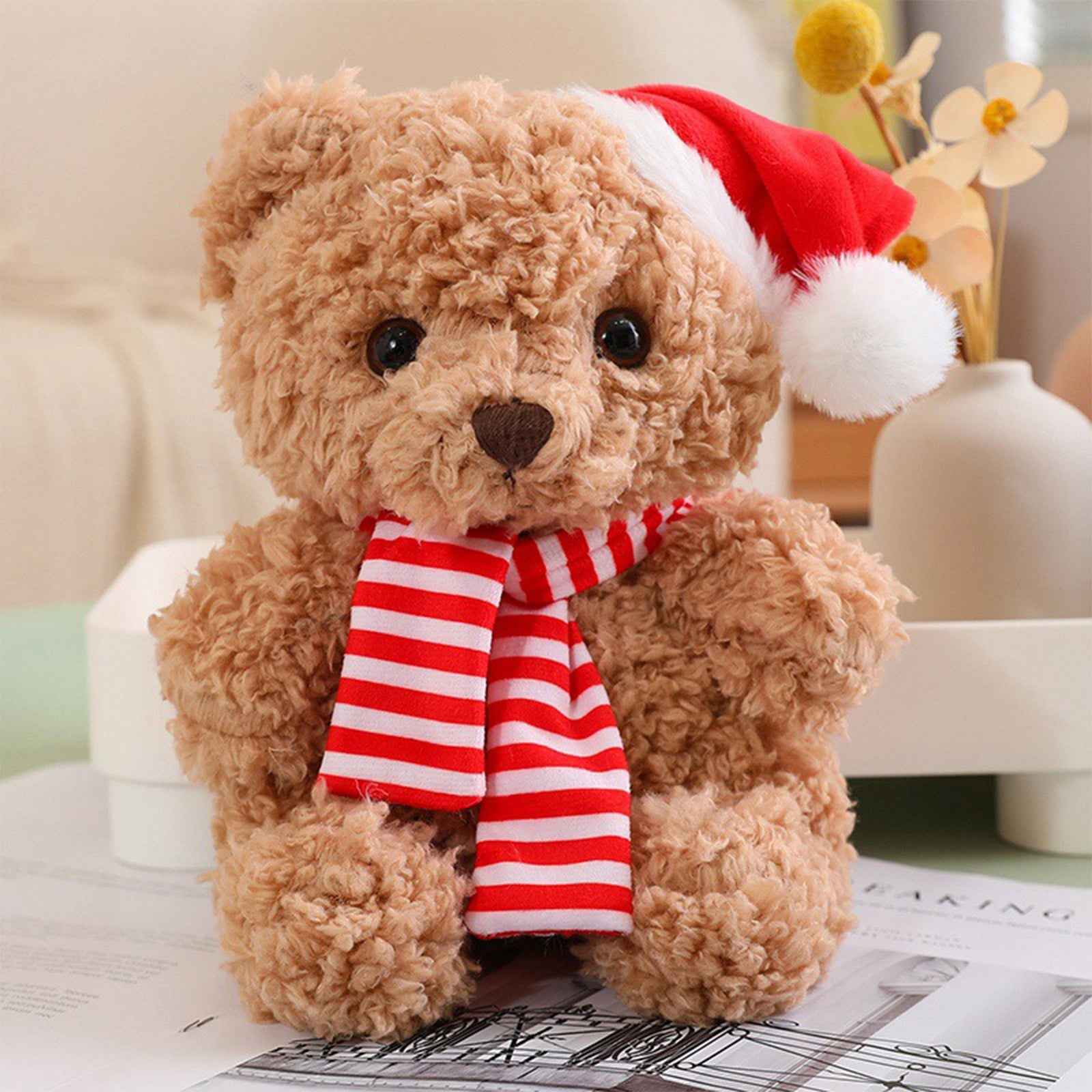 Lisbinx 9-Inch Christmas Teddy Bear Plush Doll with Santa Hat & Costume | Soft Stuffed Animal Toy for Kids | Holiday Gift & Home Decor