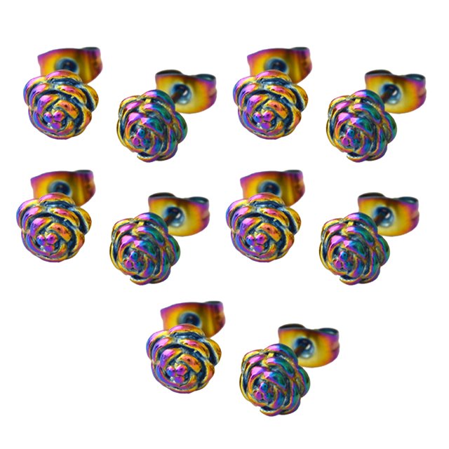 facefd 5 Pcs Boucles d'Oreilles Écouteurs Ronds Clous Rose Fleur Accessoires de Bijoux Décorations Mode Mariage Charme Cadeaux de Fête Punk Boule Colorée Épingle Colorée