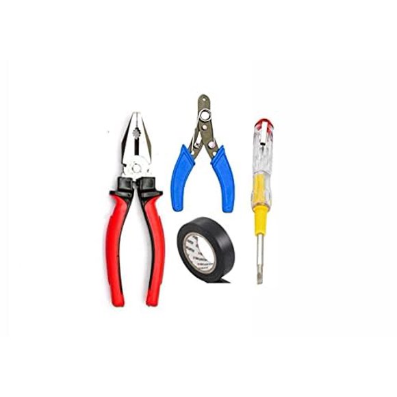 Combination 4 Piece Tool Kit | Carbon Steel, Ergonomic, Premium-Quality Pedwal Tools For Durability & Reliability | Includes Combination Plier, Line Tester, Tap, Wire Stripper & Diy Use