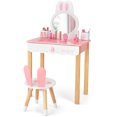 thumbnail image 1 of Costway Kids Vanity Set Rabbit Makeup Dressing Table Chair Set W/ Mirror Drawer Pink, 1 of 10