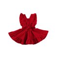 thumbnail image 2 of Kmbangi Girls Solid Color Suspender Skirt Sleeveless Square Collar Large Hem High Waist Dress with Ruffles, 2 of 7